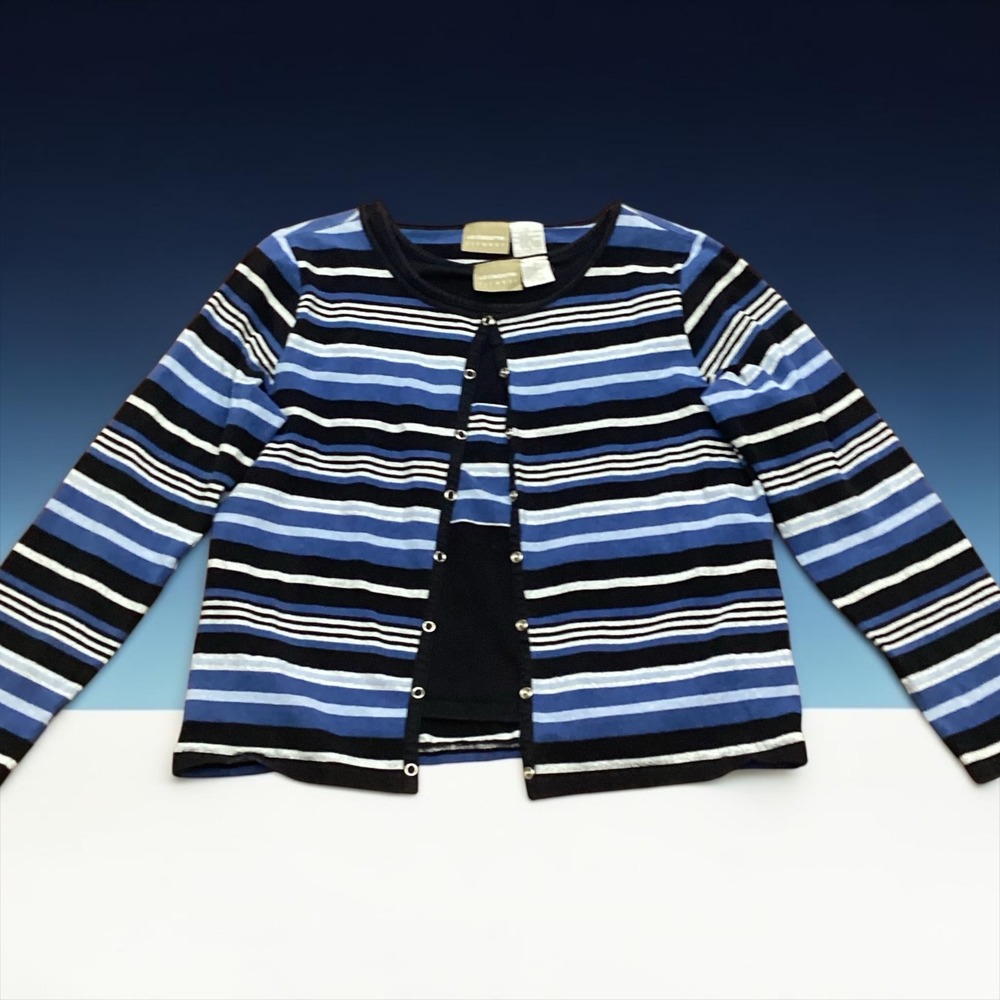 Liz Claiborne Lizwear Blue Striped Cardigan and Shell Twin Set XL